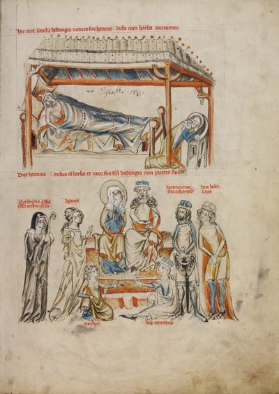 Heinrich nukkuu ja Hedwig rukoilee. Heinrich ja Hedwig lastensa kanssa, 1353 tekijältä Court workshop of Duke Ludwig I