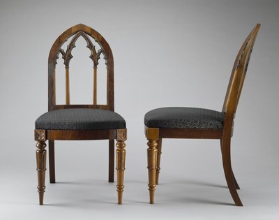 Pari sivutuolia, n. 1844 (ruusupuu; saarni) tekijältä Crawford Riddell