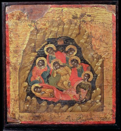 Efesoksen seitsemän nukkujaa (tempera paneelissa) tekijältä Cretan School