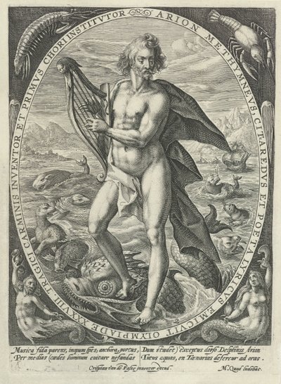 Arion: veden alkuaine The Four Elements (sarjan nimi) 4. Principes Musicæ (sarjan nimi) tekijältä Crispijn van de Passe (I)
