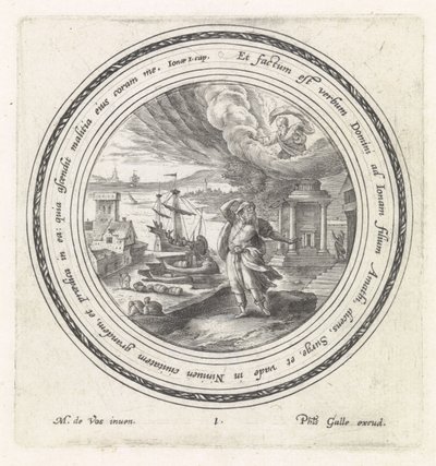 Jumala lähettää Joonan Niniveen History of Jonah (sarjan nimi) tekijältä Crispijn van de Passe (I)