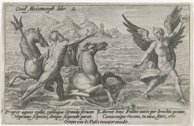 Neptunus kurkottaa Coronikseen Metamorphoses of Ovid (sarjan nimi) tekijältä Crispijn van de Passe (I)