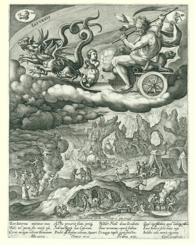 Saturnus Satvrnvs (otsikko objektissa) The Seven Planets (sarjan nimi) Platonin kultainen ketju (sarjan nimi) tekijältä Crispijn van de Passe (I)