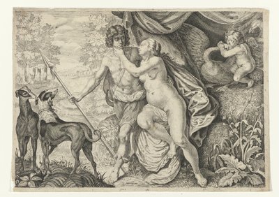Venus Adonisissa Metamorfosen van Ovidius (sarjan nimi) tekijältä Crispijn van de Passe (II) (attributed to)