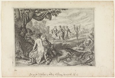 Apulus muuttuu oliivipuuksi Metamorphoses of Ovid (sarjan nimi) tekijältä Crispijn van de Passe (II) (workshop of)