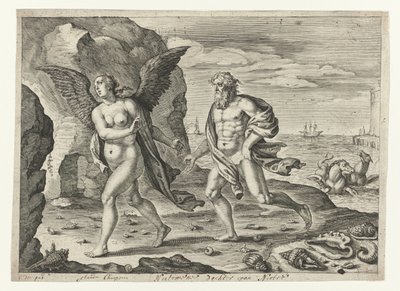 Coronis ja Neptune Metamorfosen van Ovidius (sarjan nimi) tekijältä Crispijn van de Passe (II)