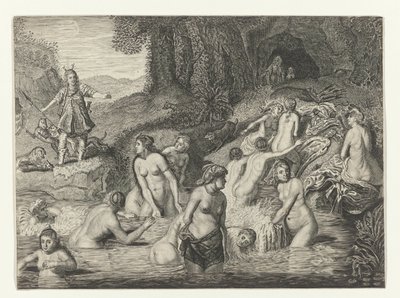 Diana muuttaa Actaeonin peuraksi Metamorphoses of Ovid (sarjan nimi) tekijältä Crispijn van de Passe (II)