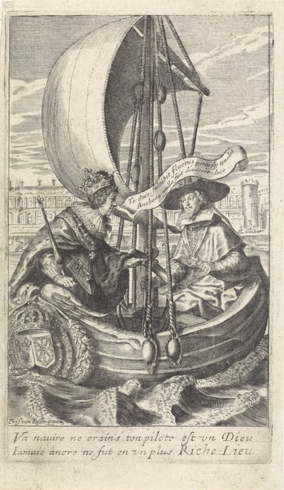 Kuningas Ludvig XIII ja kardinaali Richelieu proomussa tekijältä Crispijn van de Passe (II)