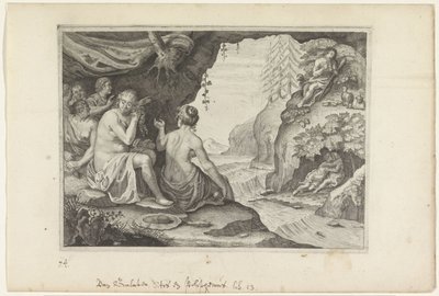 Polyphemus ja Acis rakastavat Galateaa Metamorphoses of Ovid (sarjan nimi) tekijältä Crispijn van de Passe (II)