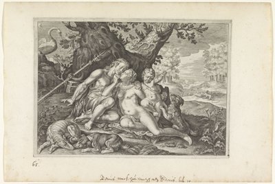 Venus varoittaa Adonista Metamorphoses of Ovid (sarjan nimi) tekijältä Crispijn van de Passe (II)