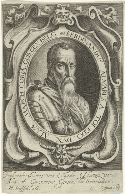 Portret van Ferdinand Alvarez de Toledo, hertog van Alva tekijältä Crispijn van den Queborn