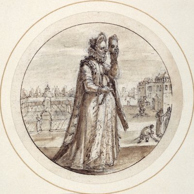 Helena naamiolla, 1600-luvun alku (kynä ja ruskea muste ruskealla pesulla) tekijältä Crispin I de Passe