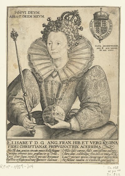 Englannin kuningatar Elisabet I:n muotokuva, 1592 tekijältä Crispin  Passe