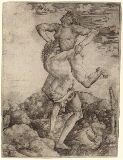 Hercules ja Antaeus tekijältä Cristofano Robetta, after Antonio del Pollaiuolo