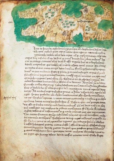 Ithakin kartta, noin 1420 (pergamentti). tekijältä Cristoforo Buondelmonti