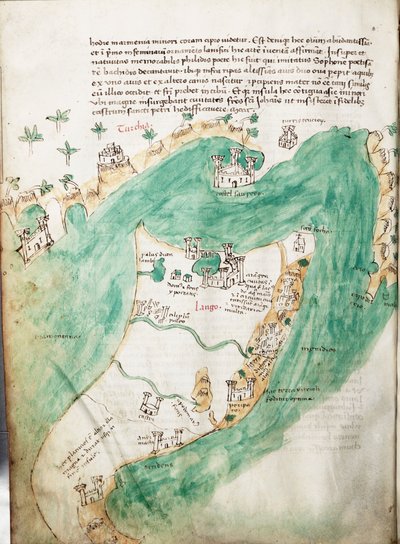 Kosin ja Bodrumin kartta, noin 1420 (pergamentti). tekijältä Cristoforo Buondelmonti
