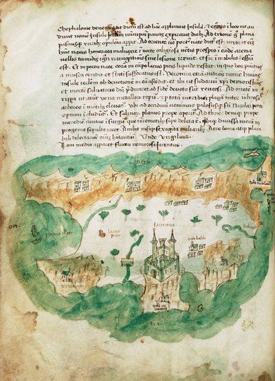 Zakinthoksen kartta, noin 1420 (pergamentti). tekijältä Cristoforo Buondelmonti