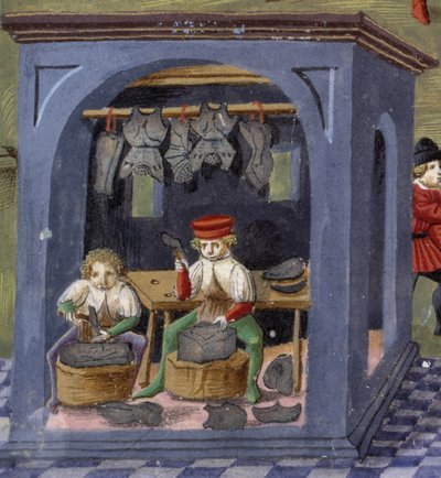 aseseppä kirjassa "" Kuun vaikutus "": käsityöläiset. Miniatyyri, jonka on tehnyt Cristoforo de Predis (v. 1440-v. 1486) - "" De Sphaera""" d