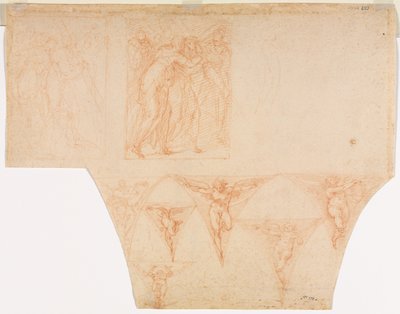 Studies for Christ Meeting His Mother..., Studies of an Enkel in a Pendentive verso, 15991604. tekijältä Cristoforo Roncalli