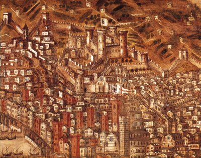 Näkymä Genovasta ja sen linnasta (yksityiskohta) 1597 (öljy kankaalle) tekijältä Cristoforo de Grassi