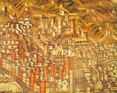 Näkymä Genovasta ja sen linnasta (yksityiskohta) 1597 (öljy kankaalle) tekijältä Cristoforo de Grassi