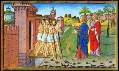 Jeesus ja spitaaliset. Predisin Cristoforon miniatyyri - Uuden testamentin Historiassa tekijältä Cristoforo De Predis