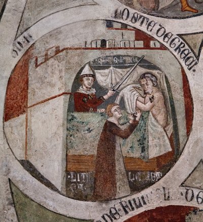 Klytemnestra lamauttaa Agamemnonin. tekijältä Cristoforo di & Piero Meo di Bindoccio