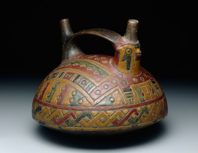 Kaksoisnokkainen hihnakahvallinen alus, joka kuvaa haukkaa, Early Horizon, Epoch 8, noin 500-400 eaa. (keraaminen ja hartsisuspendoitu maali) tekijältä Culture Paracas
