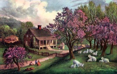 American Homestead keväällä, 1869 tekijältä Currier and Ives