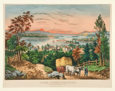 Lake Winnipiseogee, Center Harborista, NH tekijältä Currier and Ives