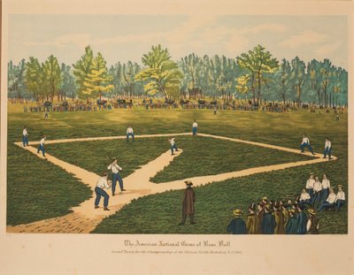 American National Game of Base Ball, noin 1866. tekijältä Currier and Ives.