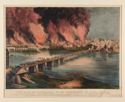 Richmondin kukistuminen Virginiassa 2. huhtikuun yönä 1865 tekijältä Currier and Ives