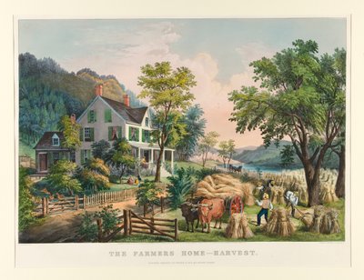 Viljelijöiden koti - Sadonkorjuu tekijältä Currier and Ives