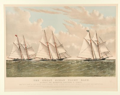 Great Ocean Yacht Race Henriettan, Fleetwingin ja Vestan välillä tekijältä Currier and Ives