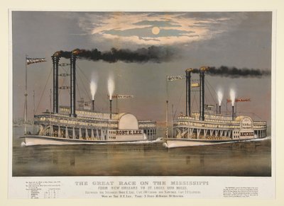Suuri kilpailu Mississippillä / New Orleansista St. Louisiin 1210 mailia tekijältä Currier and Ives