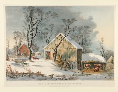 Vanha maatila talvella tekijältä Currier and Ives