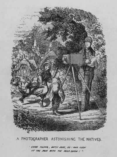 Valokuvaaja hämmästelee alkuasukkaita (litografia) tekijältä Cuthbert Bede