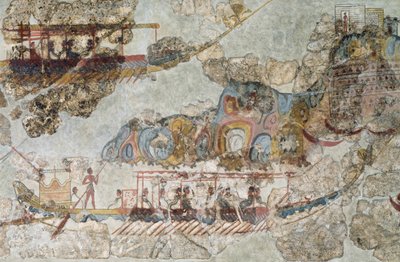 Laivasto, fresko Therasta, Eteläiset Kykladit, Kreikka Kykladien sivilisaatio, 3.-2. vuosituhat eKr. tekijältä Cycladic Cycladic