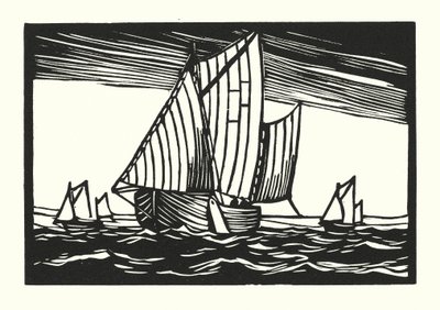 Kalastusveneet ja proomut: Brighton Hoggies (puupiirros) tekijältä Cyril A. Wilkinson