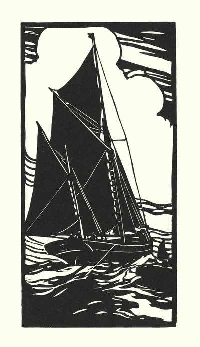 Kalastusveneet ja proomut: Brixham Trawler (puupiirros). tekijältä Cyril A. Wilkinson