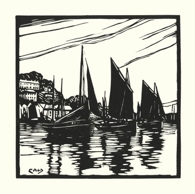 Kalastusveneet ja proomut: Looe (puupiirros). tekijältä Cyril A. Wilkinson