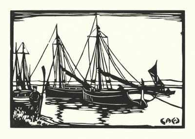 Kalastusveneet ja proomut: Leigh Bawleys (puupiirros). tekijältä Cyril A. Wilkinson