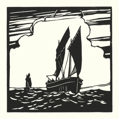 Kalastusveneet ja proomut: Mounts Bay Drifter (puupiirros). tekijältä Cyril A. Wilkinson