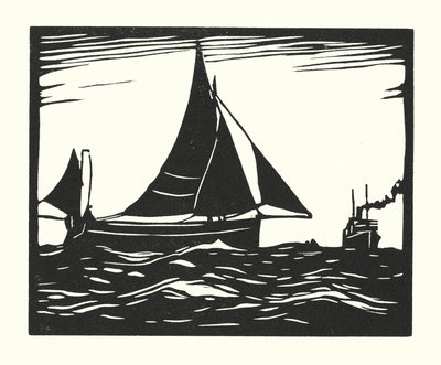 Kalastusveneet ja proomut: Plymouth Hooker (puupiirros). tekijältä Cyril A. Wilkinson