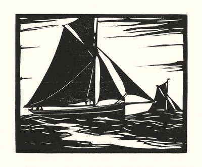 Kalastusveneet ja proomut: Plymouth Long Boomer (puupiirros). tekijältä Cyril A. Wilkinson