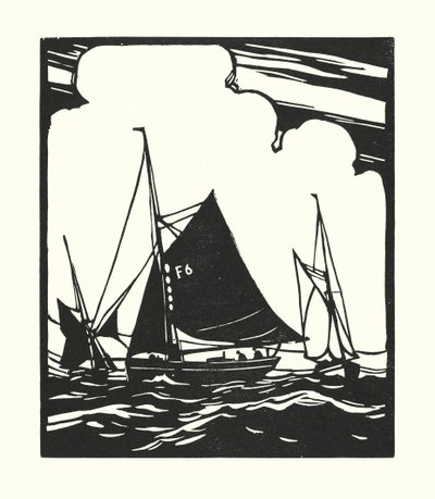 Kalastusveneet ja proomut: Whitstable Oyster Boat (puupiirros). tekijältä Cyril A. Wilkinson