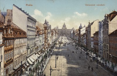 Postikortti, joka esittää yleisnäkymää Venceslauksen aukiolta tekijältä Czech Photographer