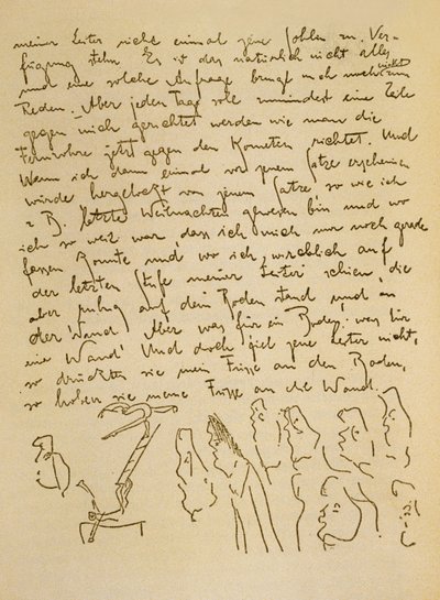 Franz Kafkan käsikirjoitus, noin 1910 (muste paperille). tekijältä Czech School