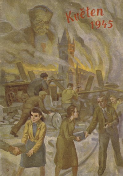 Ihmiset Prahassa auttamassa toisiaan ja taistelemassa toukokuussa 1945. tekijältä Czech School