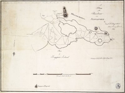 Kapteeni D.l. Rossin, FRS Marine Surveyor General, laatima suunnitelma Singaporen satamasta. tekijältä D. I. Ross